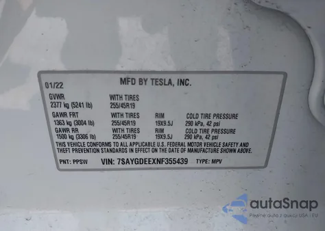 2022 Tesla Model Y Long Range Dual Motor All-Wheel Drive from USA, damaged, VIN 7SAYGDEEXNF355439